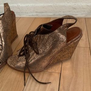 Rachel Comey metallic bronze peep toe wedges